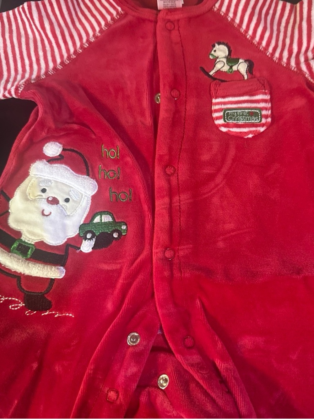 Baby Velvet Santa Claus “1st Christmas” onesie